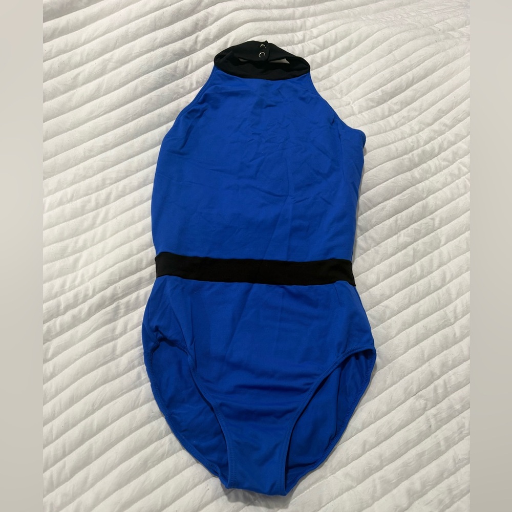 Blue and Black High Neck Leotard